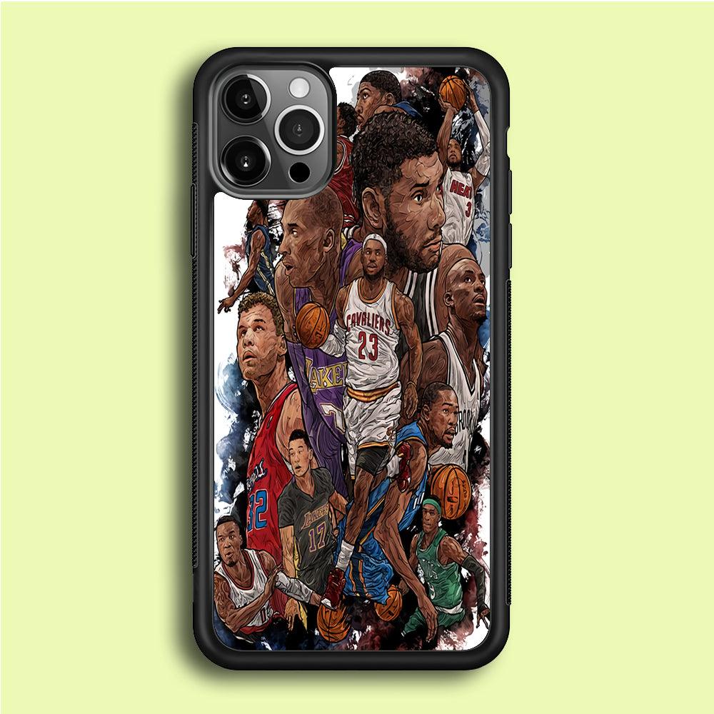 Basketball Players Art iPhone 12 Pro Case-Rubber / Black (2D Case)-Xtracase