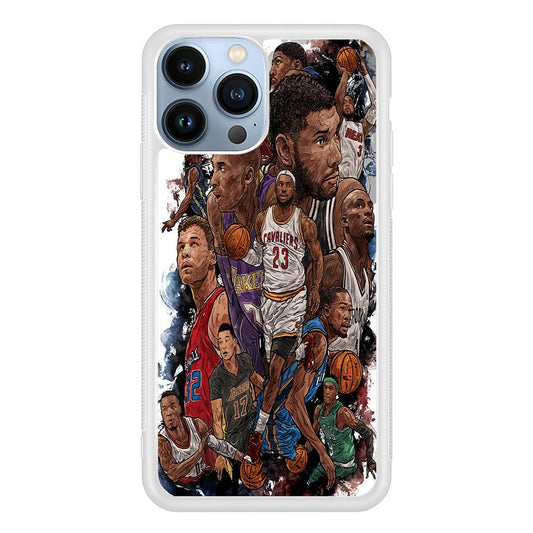 Basketball Players Art iPhone 13 Pro Max Case-Rubber / White (2D Case)-Xtracase