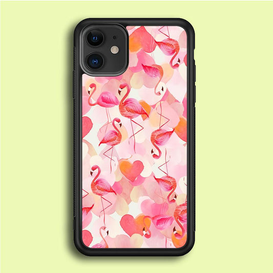 Beautiful Flamingo Art iPhone 12 Case-Rubber / Black (2D Case)-Xtracase