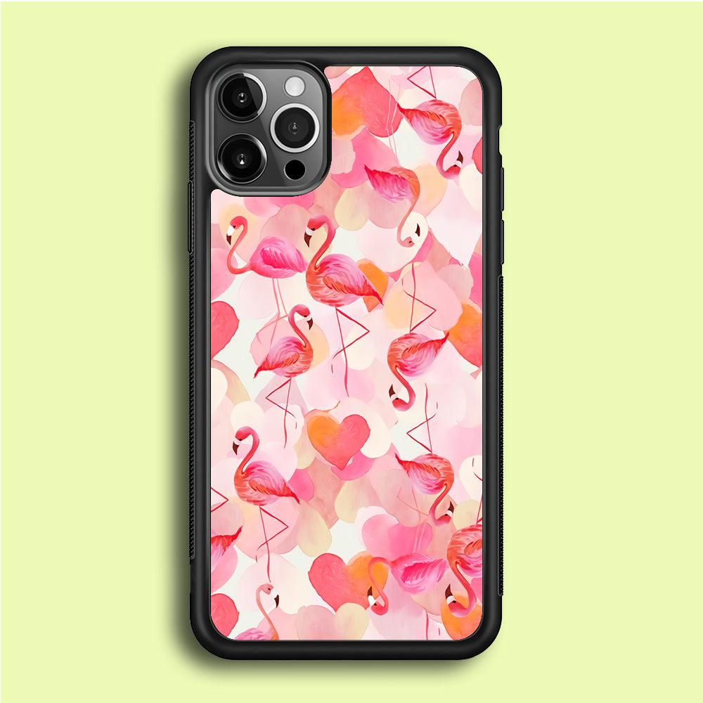 Beautiful Flamingo Art iPhone 12 Pro Case-Rubber / Black (2D Case)-Xtracase