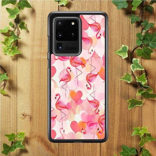 Beautiful Flamingo Art Samsung Galaxy S20 Ultra Case-Rubber / White (2D Case)-Xtracase