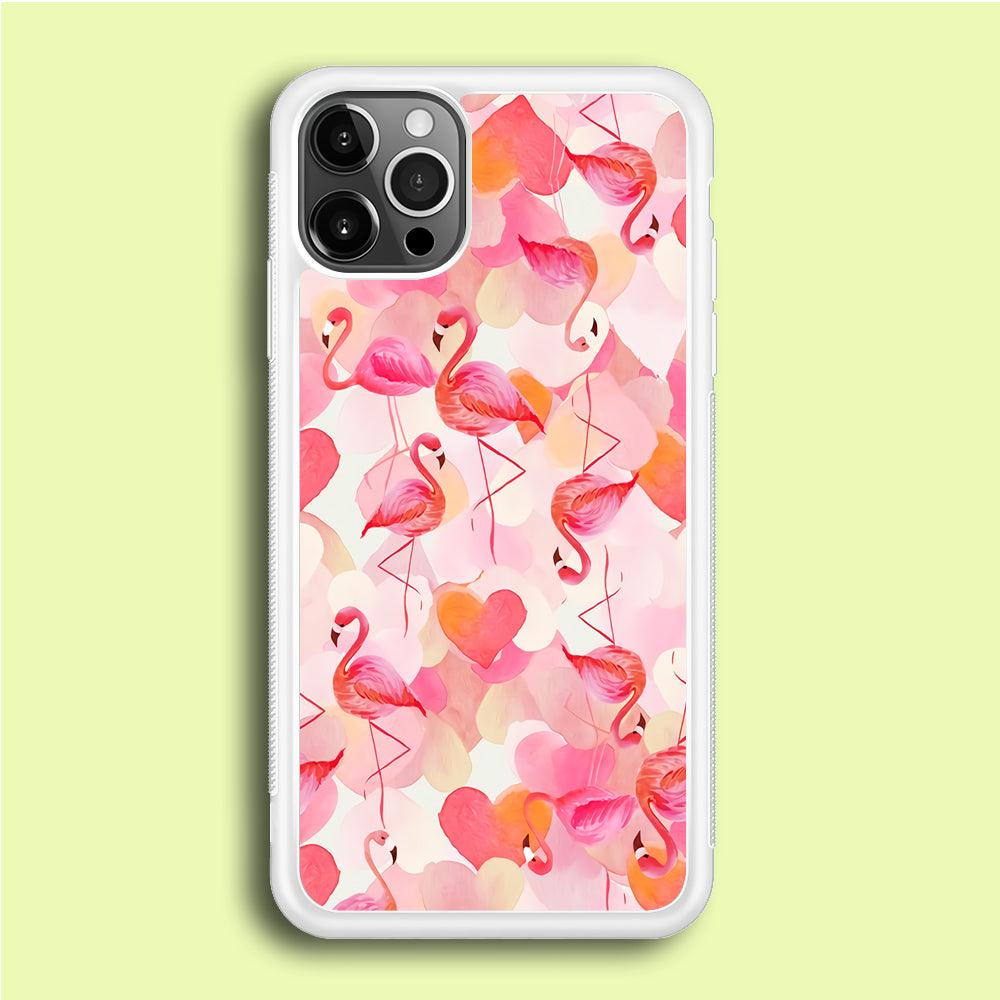 Beautiful Flamingo Art iPhone 12 Pro Case-Rubber / White (2D Case)-Xtracase