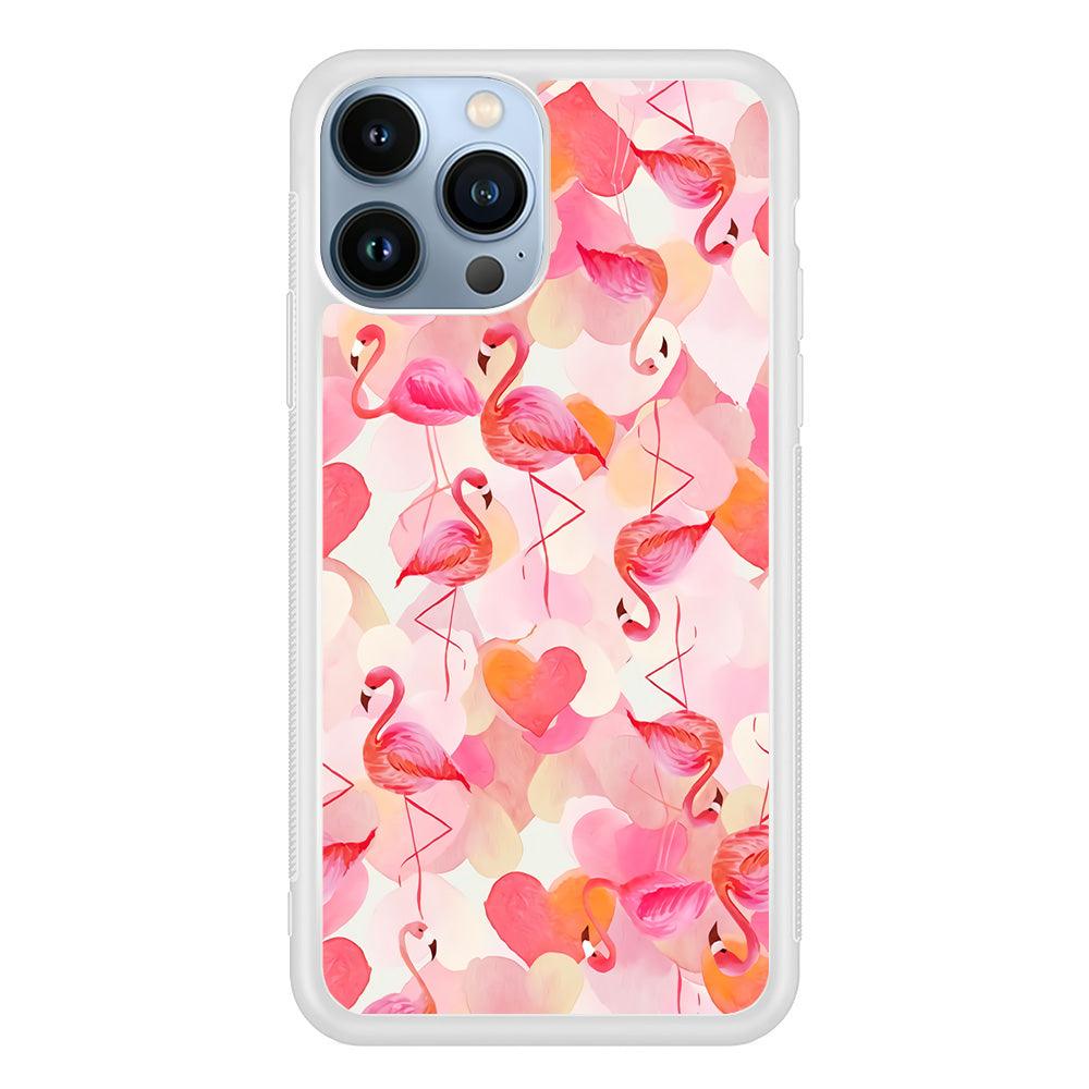 Beautiful Flamingo Art iPhone 13 Pro Case-Rubber / White (2D Case)-Xtracase