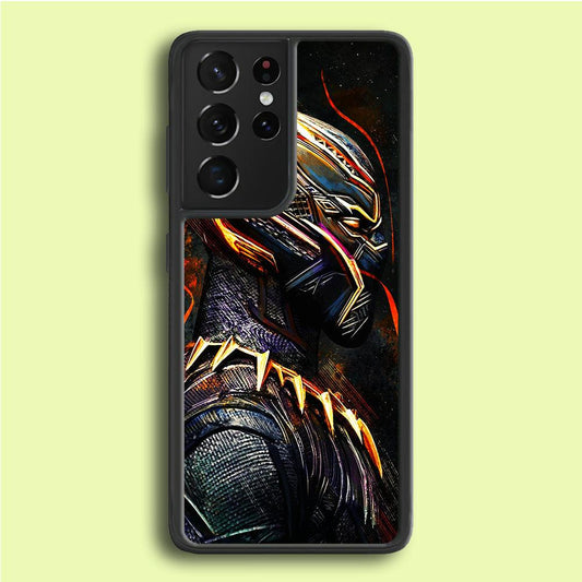 Black Panther Cool Art Samsung Galaxy S21 Ultra Case-Rubber / White (2D Case)-Xtracase