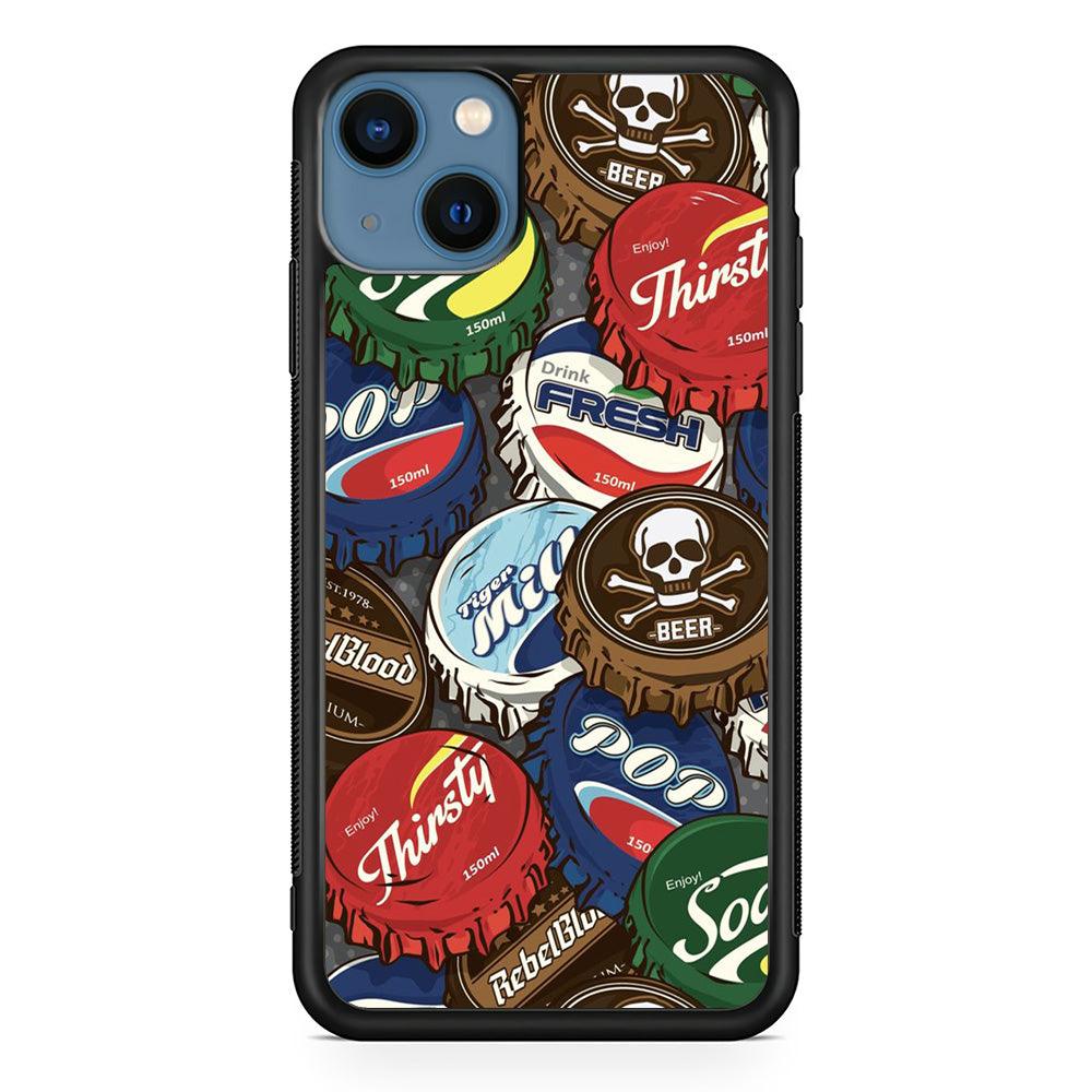 Bottle Cap Doodle iPhone 13 Mini Case-Rubber / Black (2D Case)-Xtracase