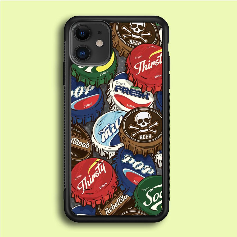 Bottle Cap Doodle iPhone 12 Mini Case-Rubber / Black (2D Case)-Xtracase