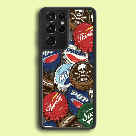 Bottle Cap Doodle Samsung Galaxy S21 Ultra Case-Rubber / Black (2D Case)-Xtracase