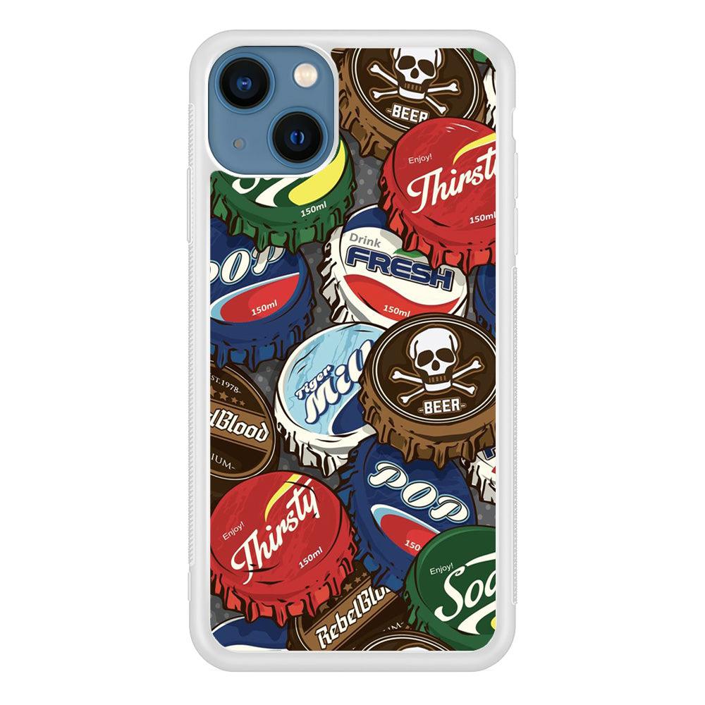 Bottle Cap Doodle iPhone 13 Mini Case-Rubber / White (2D Case)-Xtracase