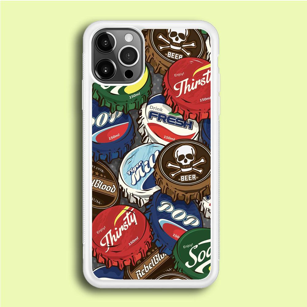Bottle Cap Doodle iPhone 12 Pro Case-Rubber / White (2D Case)-Xtracase