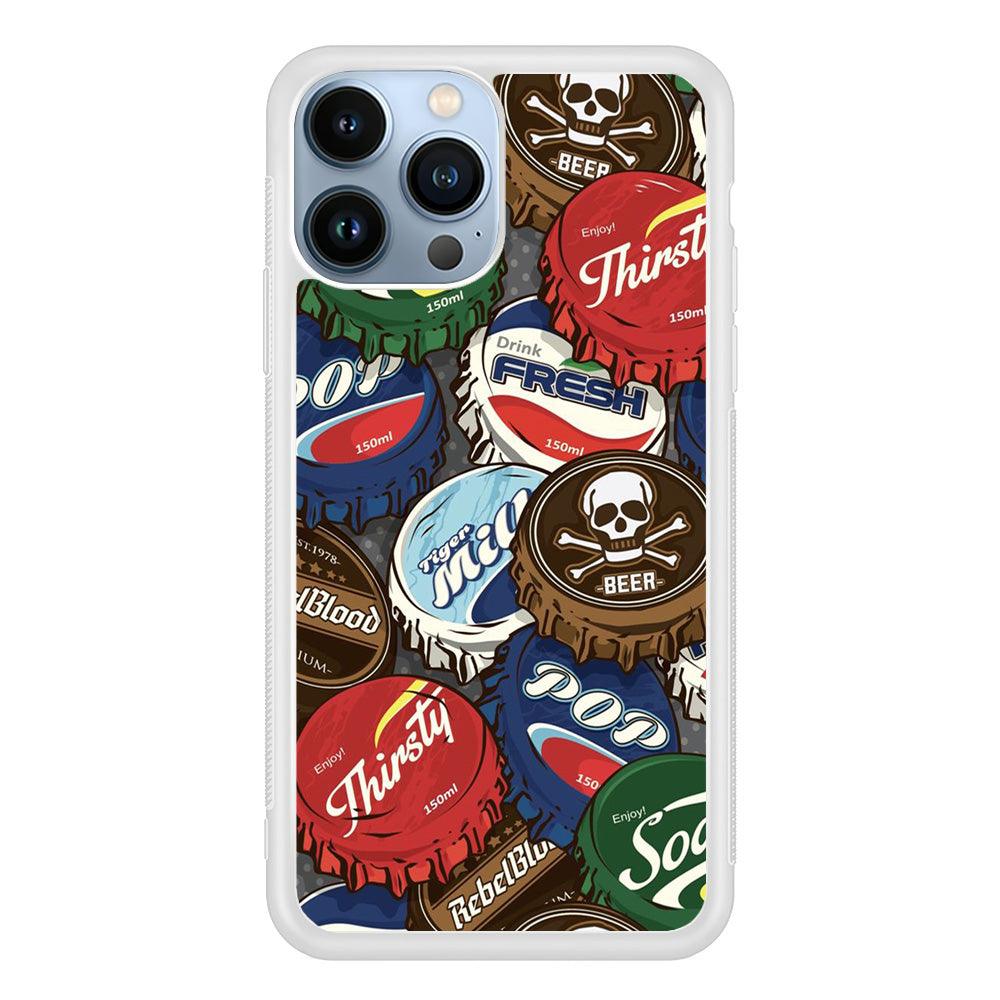 Bottle Cap Doodle iPhone 13 Pro Max Case-Rubber / White (2D Case)-Xtracase
