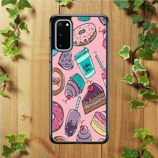 Cake and Snack Doodle Samsung Galaxy S20 Case-Rubber / Black (2D Case)-Xtracase