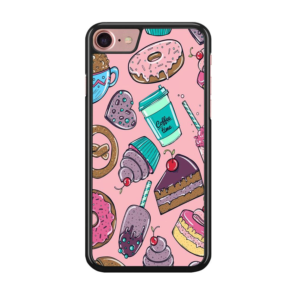 Cake and Snack Doodle iPhone 7 Case-Rubber / Black (2D Case)-Xtracase