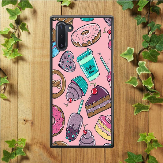Cake and Snack Doodle Samsung Galaxy Note 10 Case-Rubber / Black (2D Case)-Xtracase