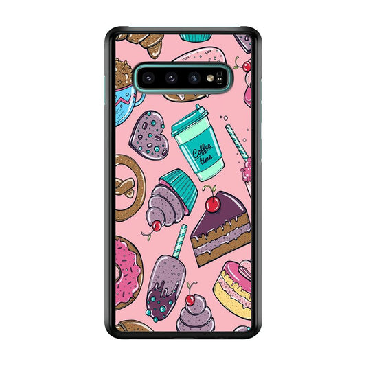 Cake and Snack Doodle Samsung Galaxy S10 Case-Plastic / Full Wrap (3D Case)-Xtracase