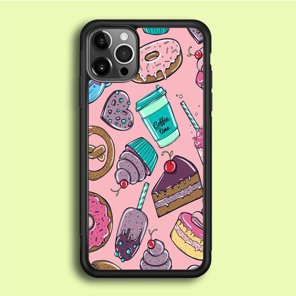 Cake and Snack Doodle iPhone 12 Pro Max Case-Rubber / Black (2D Case)-Xtracase