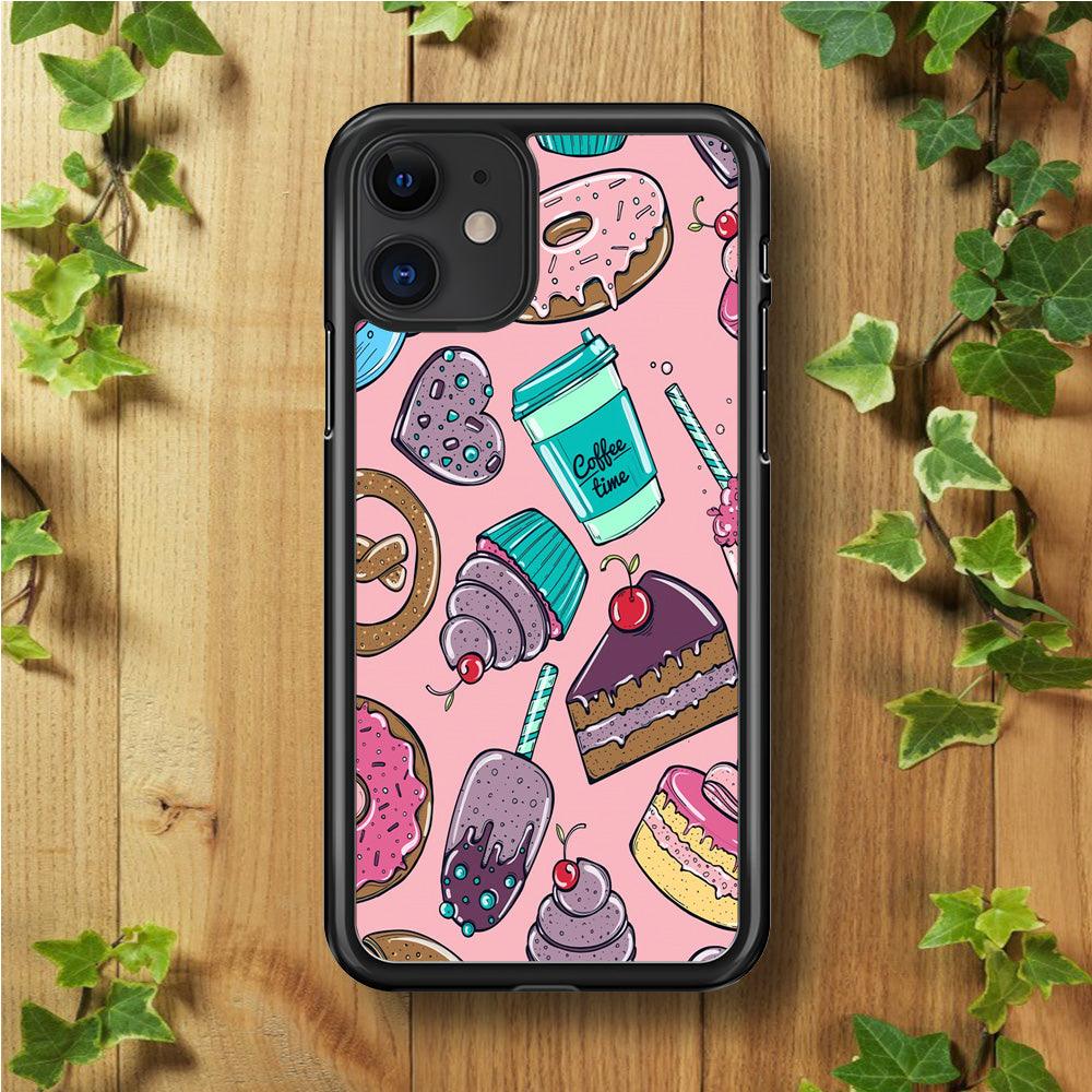 Cake and Snack Doodle iPhone 11 Case-Rubber / Black (2D Case)-Xtracase