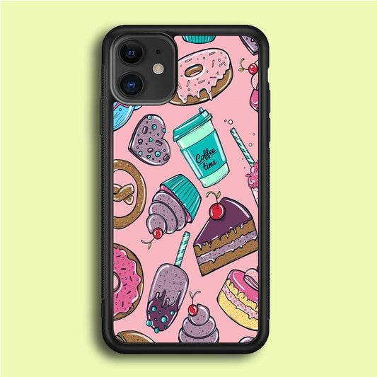 Cake and Snack Doodle iPhone 12 Mini Case-Rubber / Black (2D Case)-Xtracase