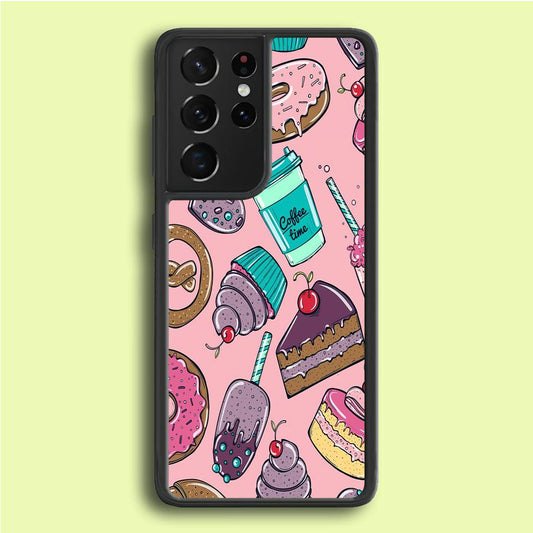 Cake and Snack Doodle Samsung Galaxy S21 Ultra Case-Rubber / White (2D Case)-Xtracase