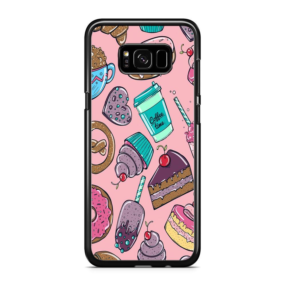 Cake and Snack Doodle Samsung Galaxy S8 Case-Rubber / Black (2D Case)-Xtracase