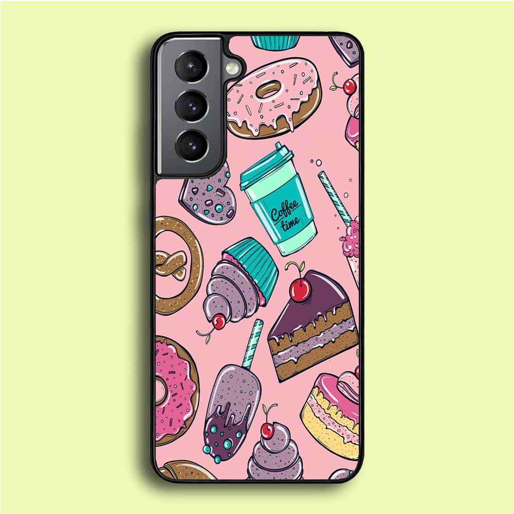 Cake and Snack Doodle Samsung Galaxy S21 Case-Rubber / White (2D Case)-Xtracase