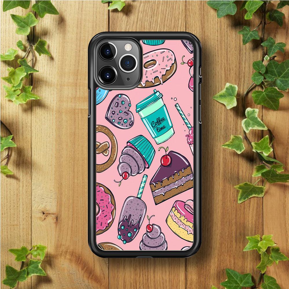 Cake and Snack Doodle iPhone 11 Pro Max Case-Rubber / Black (2D Case)-Xtracase