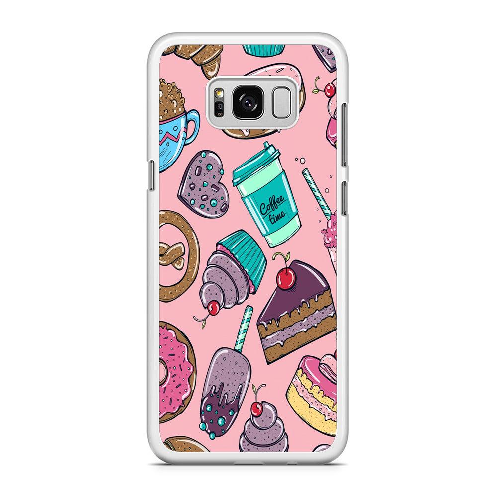 Cake and Snack Doodle Samsung Galaxy S8 Case-Rubber / White (2D Case)-Xtracase