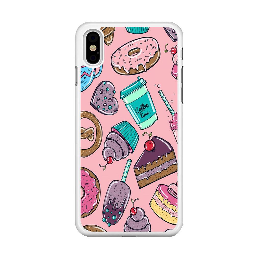 Cake and Snack Doodle iPhone Xs Case-Rubber / White (2D Case)-Xtracase