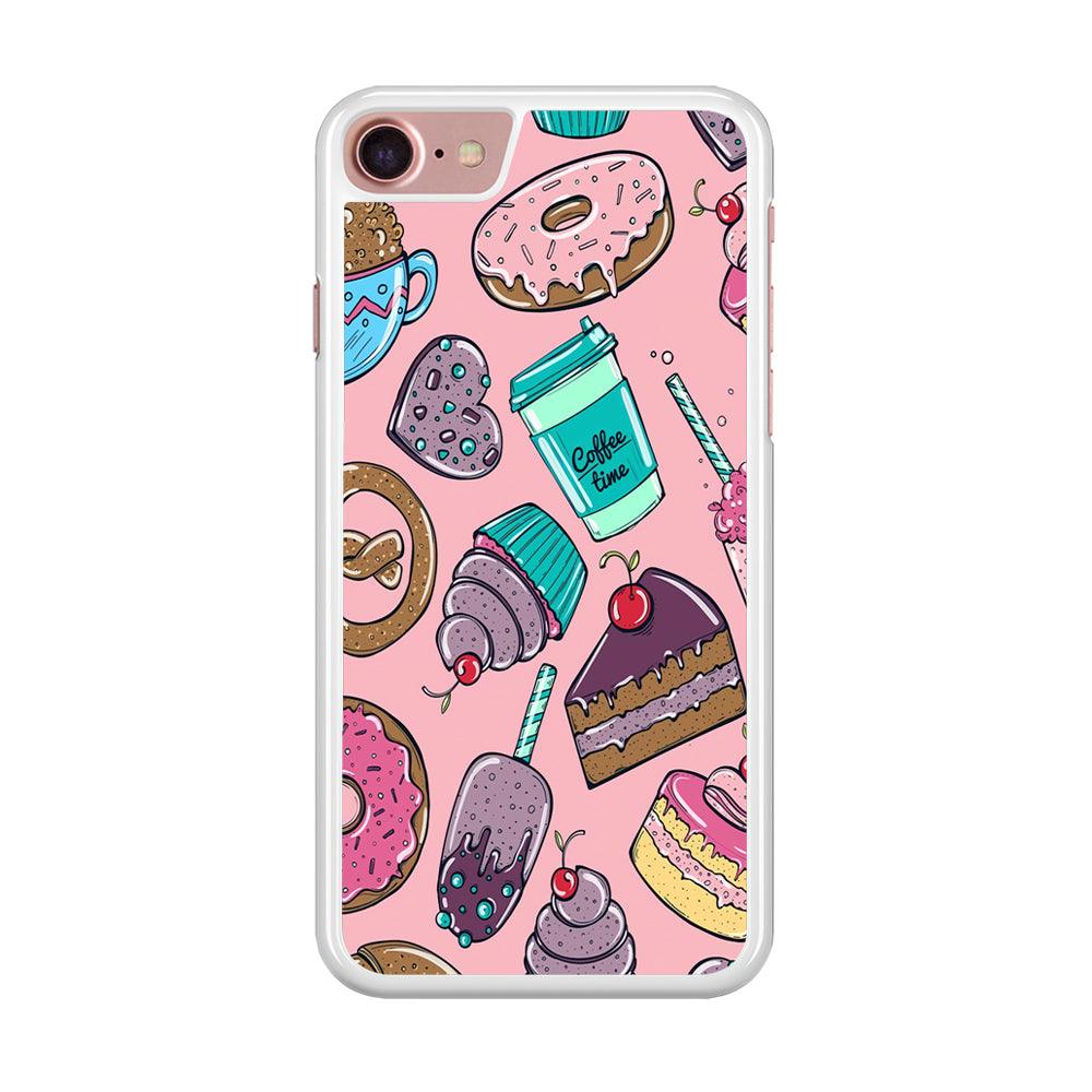 Cake and Snack Doodle iPhone 7 Case-Rubber / White (2D Case)-Xtracase