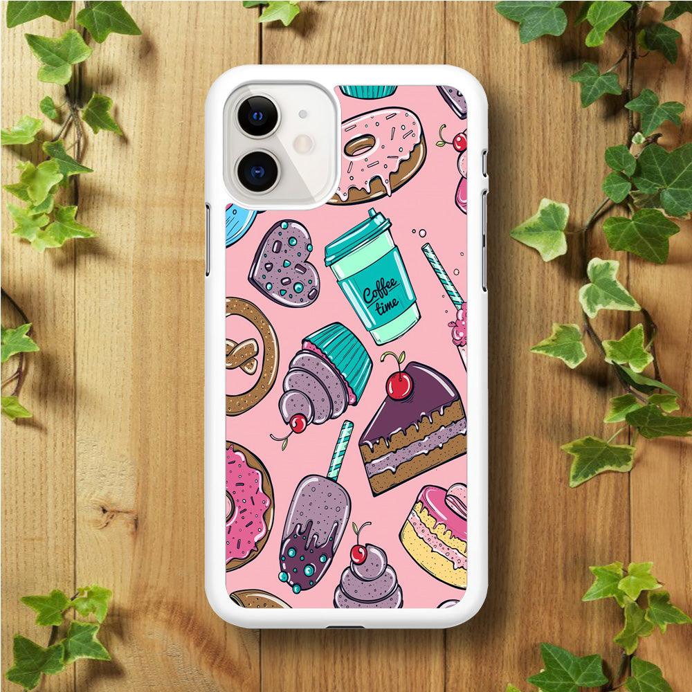 Cake and Snack Doodle iPhone 11 Case-Rubber / White (2D Case)-Xtracase