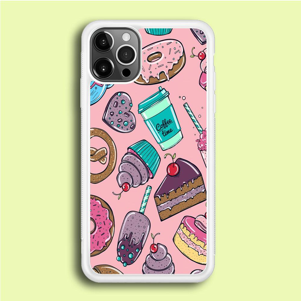 Cake and Snack Doodle iPhone 12 Pro Case-Rubber / White (2D Case)-Xtracase
