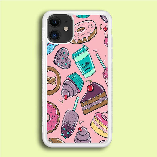 Cake and Snack Doodle iPhone 12 Case-Rubber / White (2D Case)-Xtracase