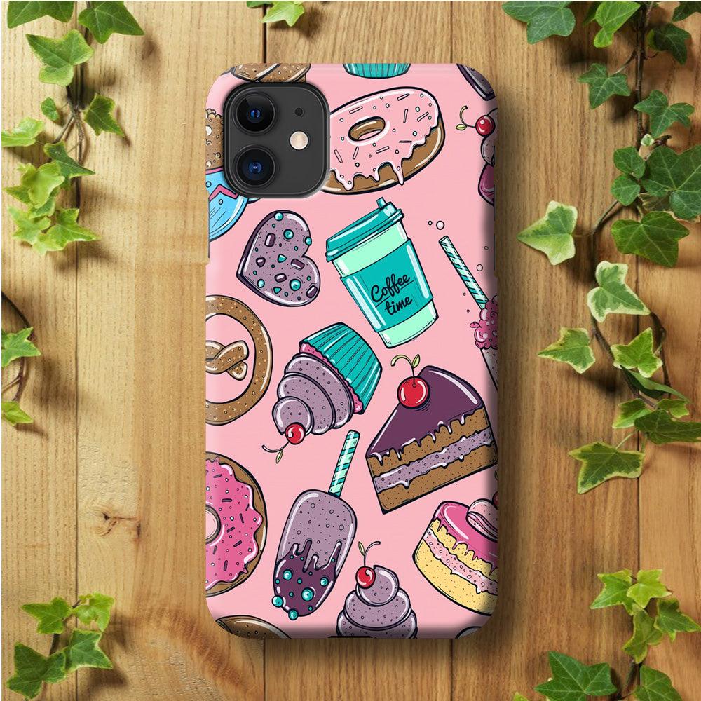 Cake and Snack Doodle iPhone 11 Case-Plastic / Full Wrap (3D Case)-Xtracase
