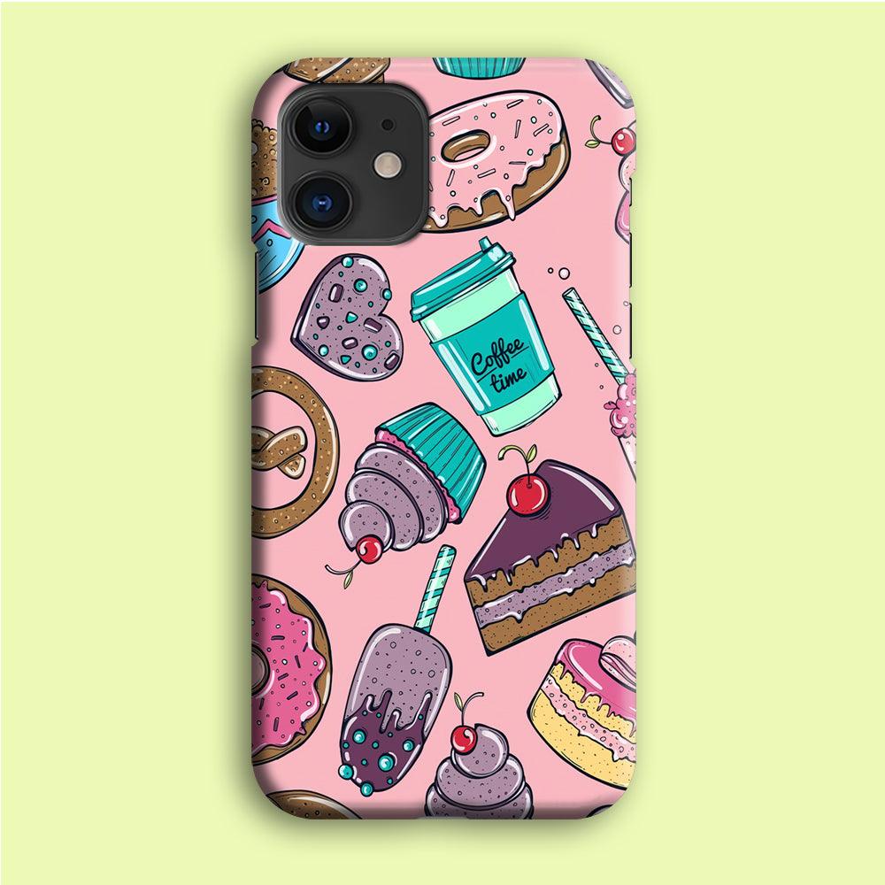 Cake and Snack Doodle iPhone 12 Case-Plastic / Full Wrap (3D Case)-Xtracase