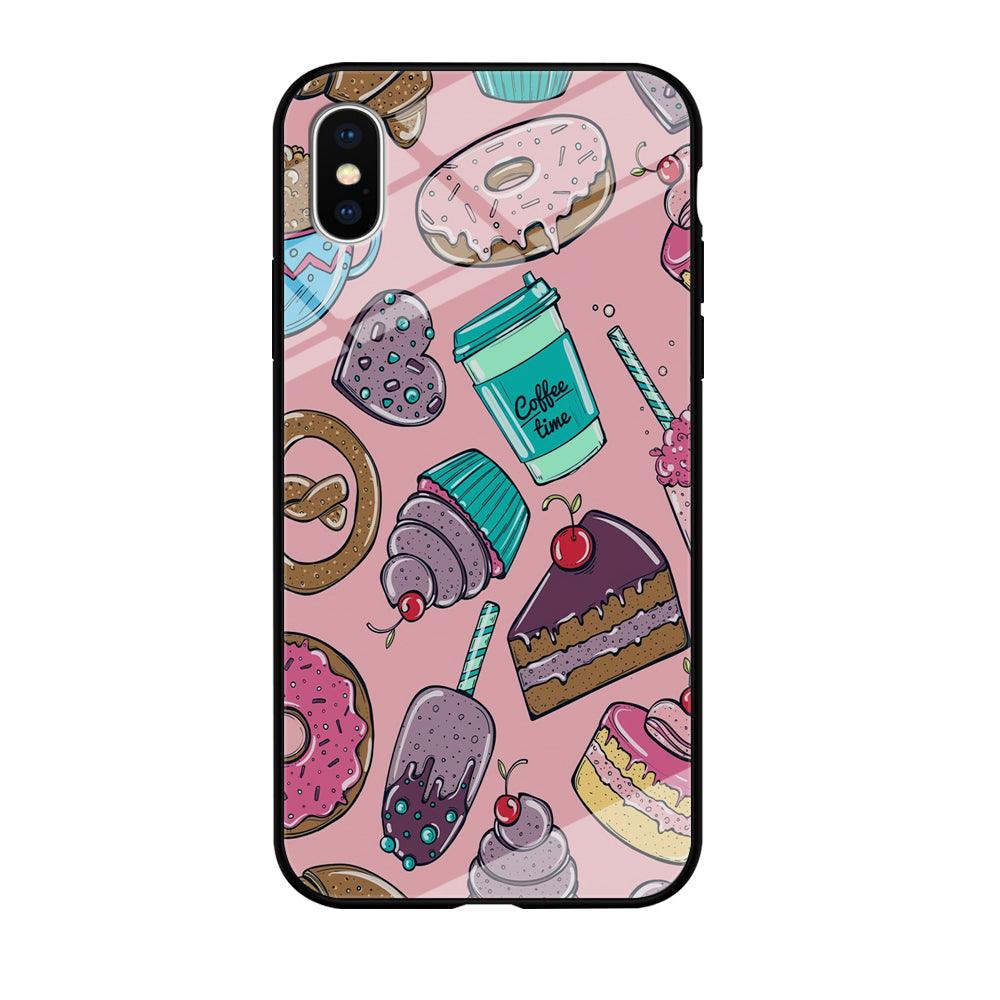 Cake and Snack Doodle iPhone Xs Case-Tempered Glass Case-Xtracase
