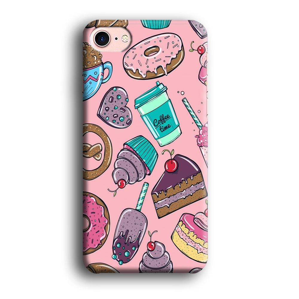 Cake and Snack Doodle iPhone 7 Case-Plastic / Full Wrap (3D Case)-Xtracase