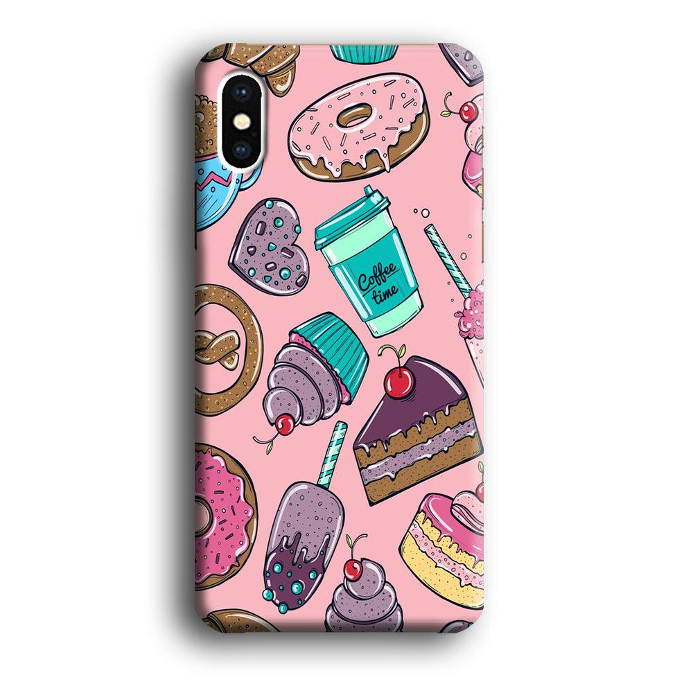 Cake and Snack Doodle iPhone Xs Case-Plastic / Full Wrap (3D Case)-Xtracase