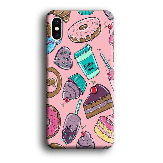 Cake and Snack Doodle iPhone Xs Case-Plastic / Full Wrap (3D Case)-Xtracase