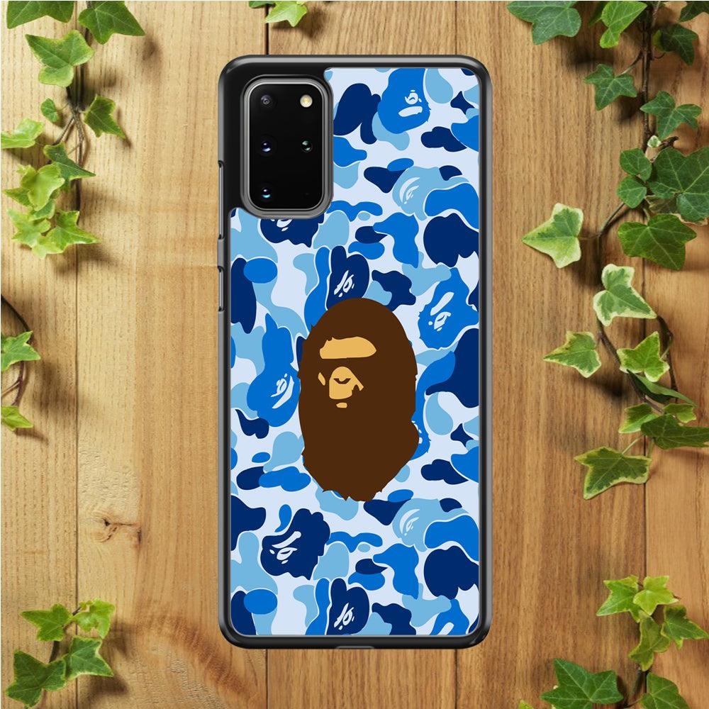 Camo Blue Head Monkey Samsung Galaxy S20 Plus Case-Rubber / White (2D Case)-Xtracase