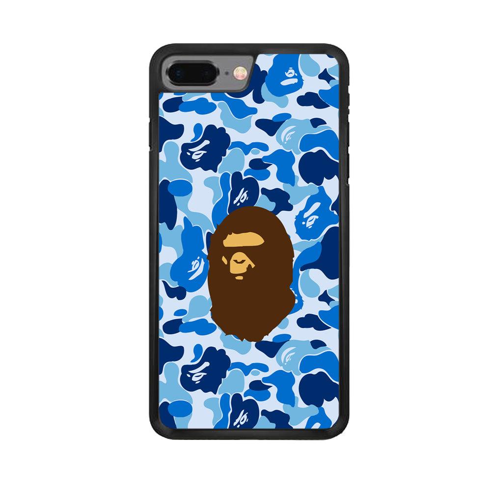 Camo Blue Head Monkey iPhone 7 Plus Case-Rubber / Black (2D Case)-Xtracase