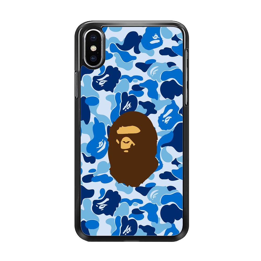 Camo Blue Head Monkey iPhone Xs Case-Rubber / Black (2D Case)-Xtracase