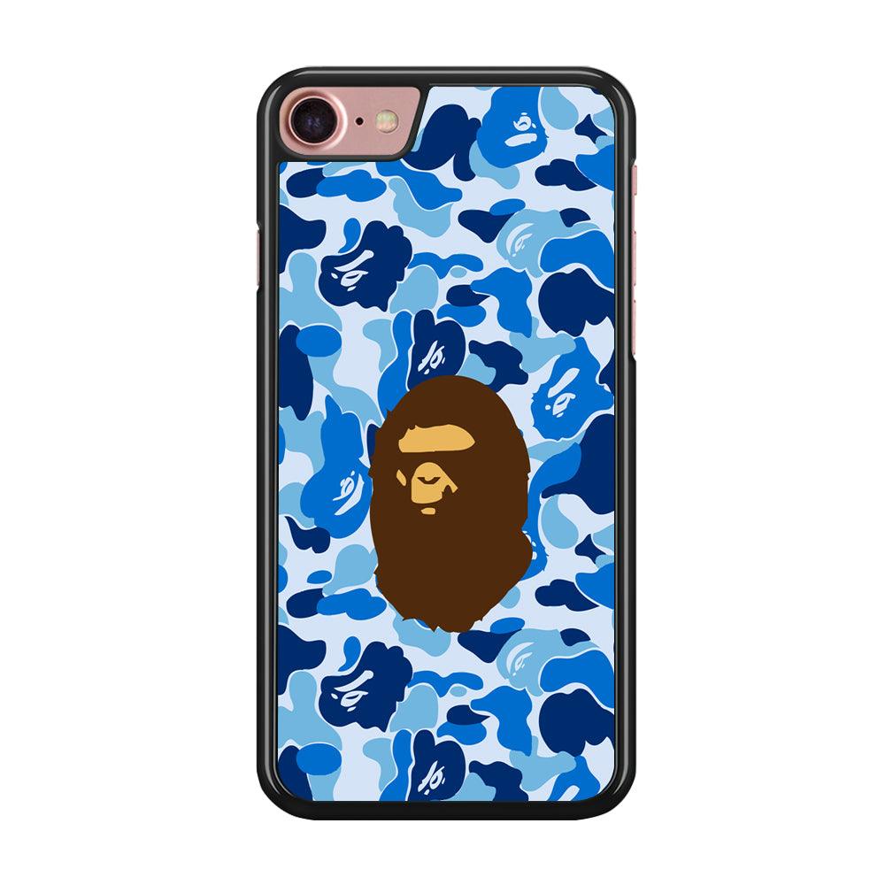 Camo Blue Head Monkey iPhone 7 Case-Rubber / Black (2D Case)-Xtracase