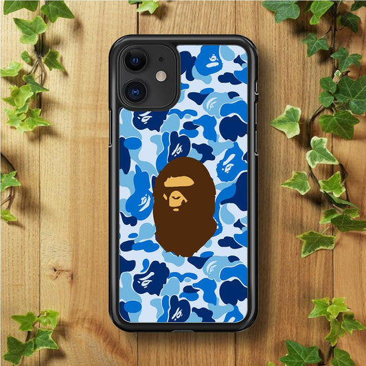 Camo Blue Head Monkey iPhone 11 Case-Rubber / Black (2D Case)-Xtracase