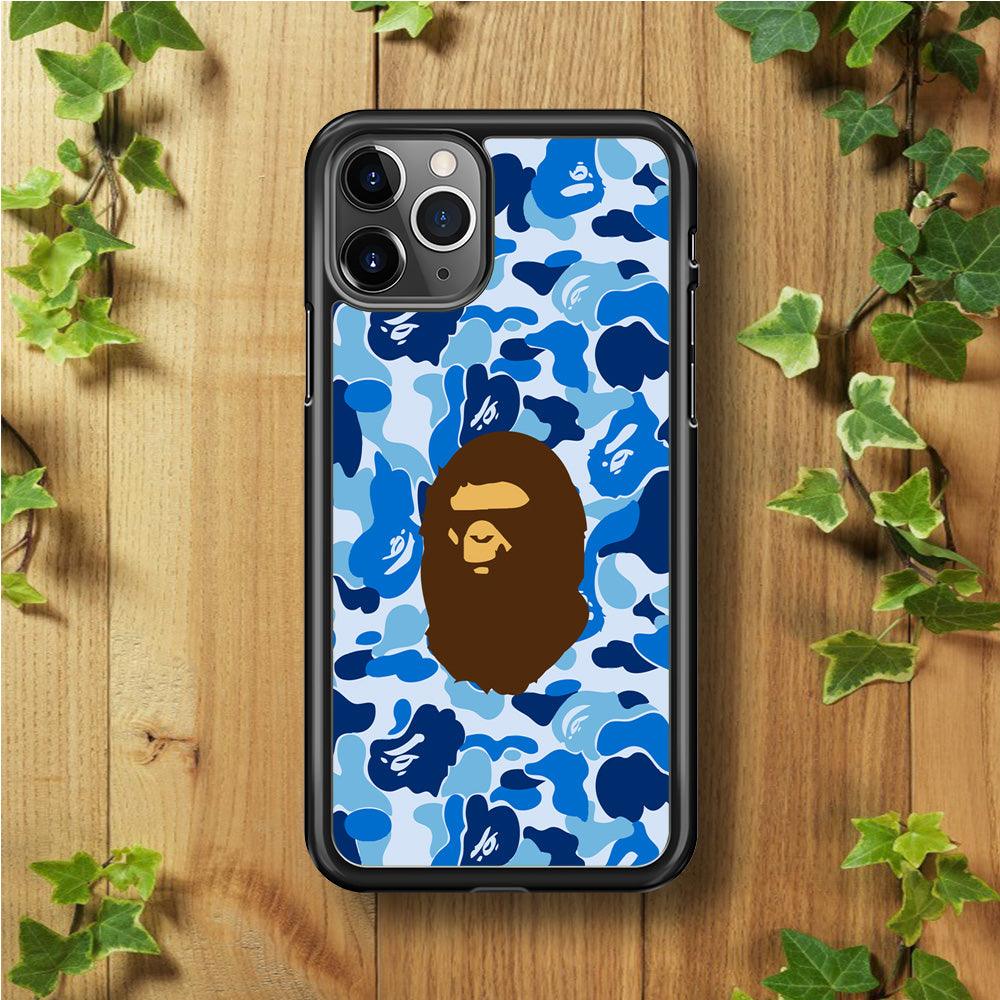 Camo Blue Head Monkey iPhone 11 Pro Max Case-Rubber / Black (2D Case)-Xtracase