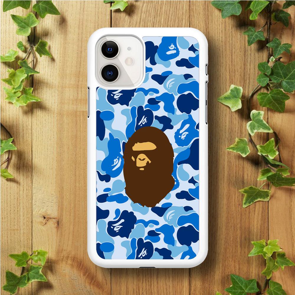 Camo Blue Head Monkey iPhone 11 Case-Rubber / White (2D Case)-Xtracase