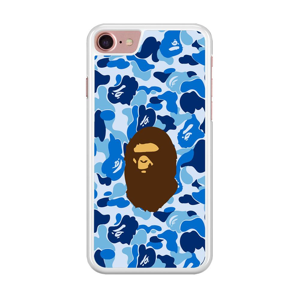 Camo Blue Head Monkey iPhone 7 Case-Rubber / White (2D Case)-Xtracase