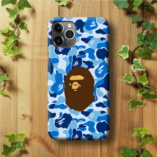 Camo Blue Head Monkey iPhone 11 Pro Max Case-Plastic / Full Wrap (3D Case)-Xtracase