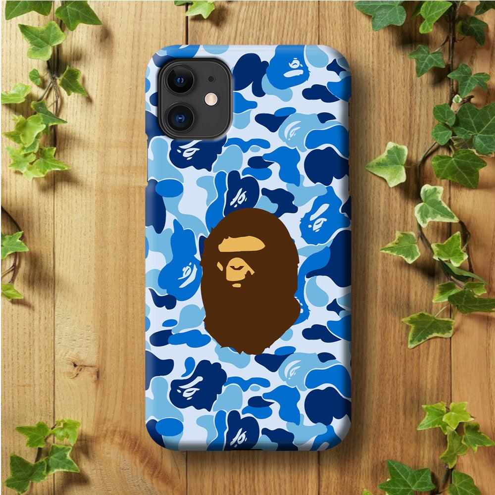 Camo Blue Head Monkey iPhone 11 Case-Plastic / Full Wrap (3D Case)-Xtracase