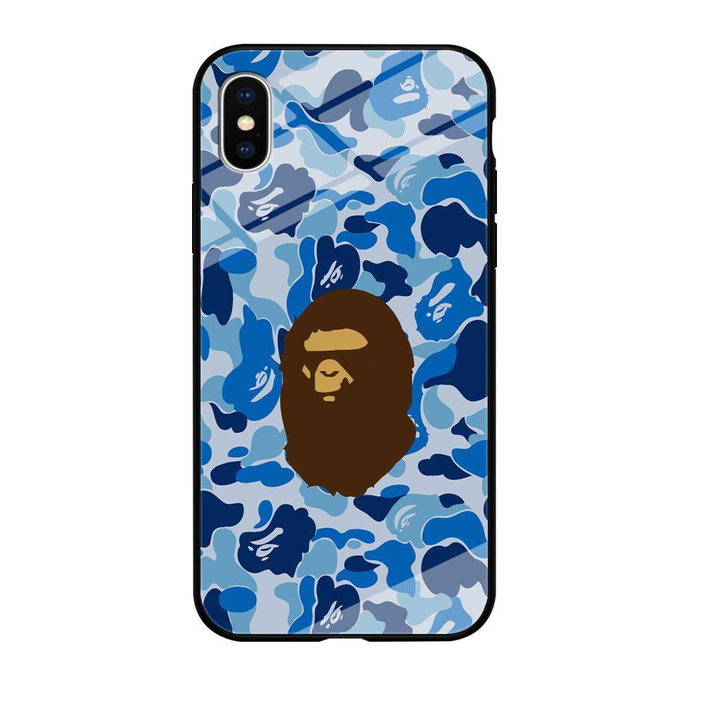 Camo Blue Head Monkey iPhone Xs Case-Tempered Glass Case-Xtracase
