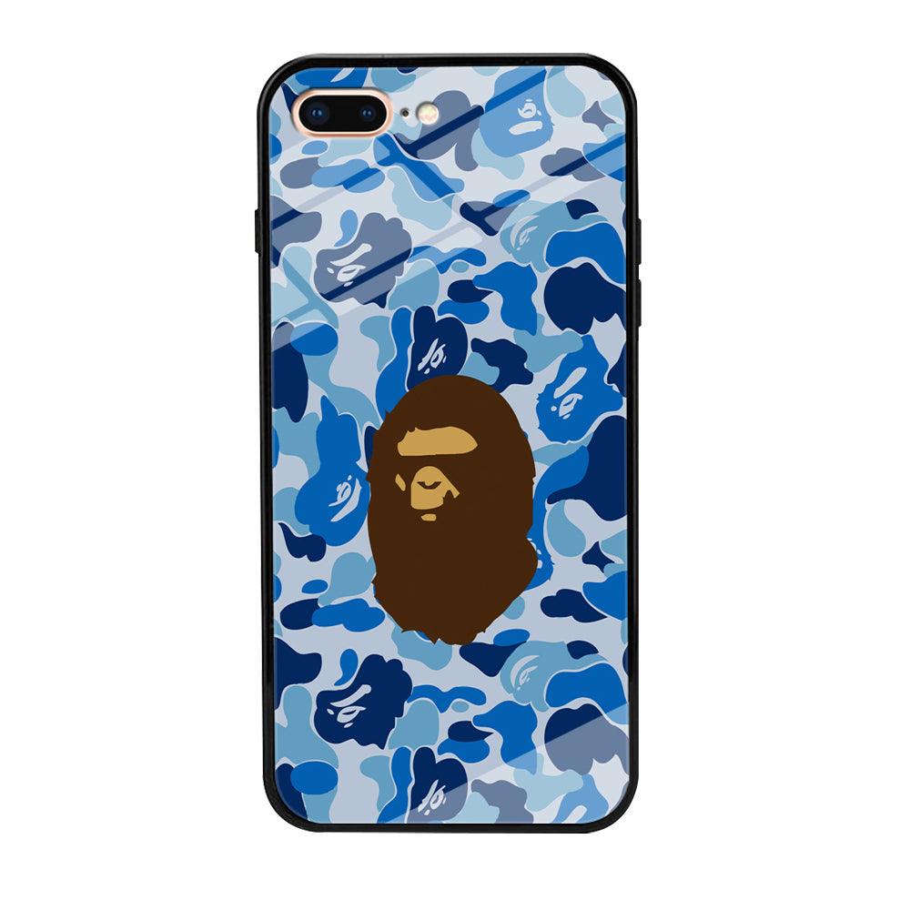 Camo Blue Head Monkey iPhone 7 Plus Case-Tempered Glass Case-Xtracase