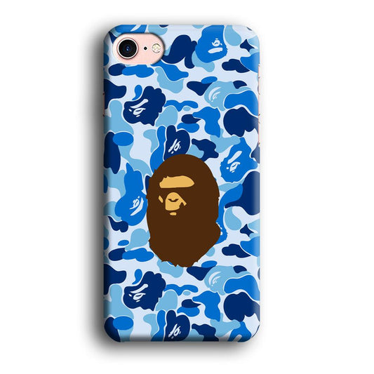 Camo Blue Head Monkey iPhone 8 Case-Plastic / Full Wrap (3D Case)-Xtracase